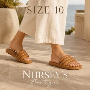 Seychelles Trilogy Tan Leather Padded Slide Sandals Size 10 Cognac